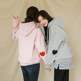 Brushed-fleece Lined Heart-appliqu  Hoodie