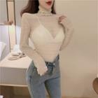Turtleneck See-through Lace Top