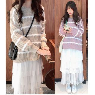 Stripe Sweater / Tiered Maxi Skirt