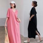 V-neck Plain Maxi T-shirt Dress