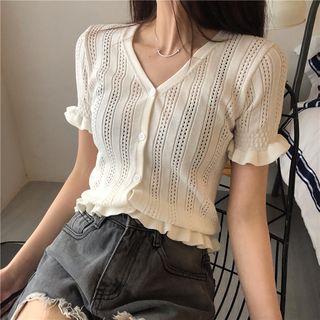 Short-sleeve Pointelle Knit Cardigan