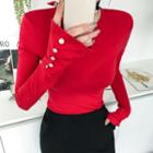 Buttoned Long-sleeve Slim-fit Top