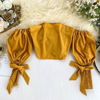 Off-shoulder Tie-cuff Cropped Blouse