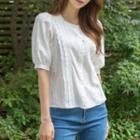 Square-neck Puff-sleeve Lace-trim Blouse Ivory - One Size