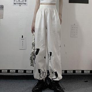 Printed Bungee Cord Wide-leg Pants
