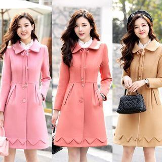 Scalloped-trim Bow-accent Tweed Coat
