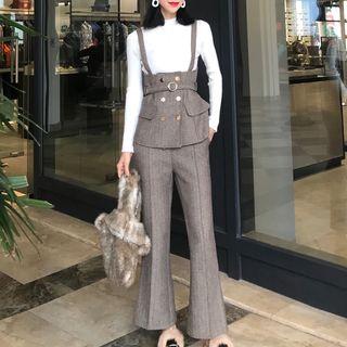 Set: Suspender Double Breasted Top + Boot Cut Pants