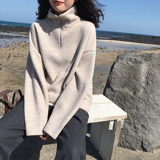 Zipped Front Plain Knit Top