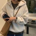 Half-zip Fleece Hoodie Milky White - One Size