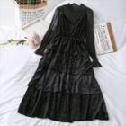 Set: Lace Top + Layered Sleeveless Dress Black - One Size