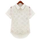 Eyelet Lace Collared Short-sleeve Top