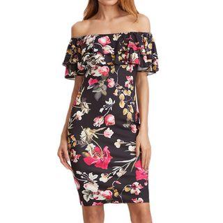 Strapless Floral Print Short-sleeve Dress