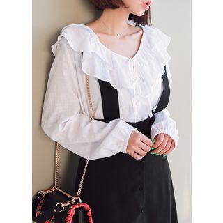 Tie-front Frill-trim Cotton Top