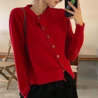 Long-sleeve Asymmetrical Plain Knit Cardigan