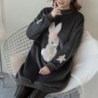 Sequined Cat Print Raglan Sweatshirt