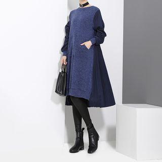 Knitted Panel Long-sleeve Dress Black - One Size