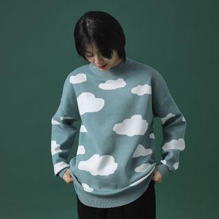 Cloud Printed Long-sleeve Knit Top