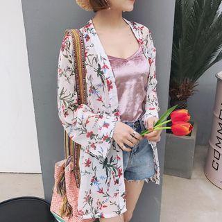 Floral Print Chiffon Coat