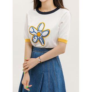 Letter Flower Ringer Knit Top