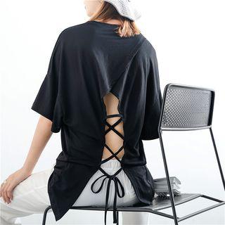 Lightweight Lace Up-back Knit Top