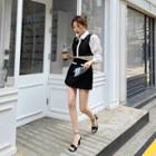 Contrast-trim Vest & Skirt & Shirt Set Black - One Size