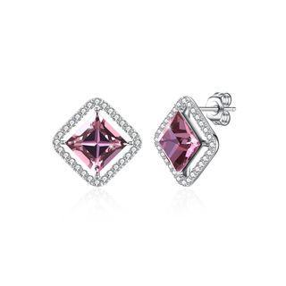925 Sterling Silver Noble Elegant Fashion Luxury Square Ear Studs And Earrings With Purple Austrian Element Crystal Silver - One Size