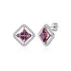 925 Sterling Silver Noble Elegant Fashion Luxury Square Ear Studs And Earrings With Purple Austrian Element Crystal Silver - One Size