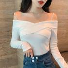 Cold-shoulder Long-sleeve T-shirt / Sequined Mini Pencil Skirt