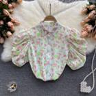 Puff-sleeve Floral Shirt Top