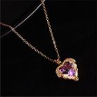 Cz Heart Necklace Red & Gold - One Size
