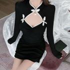 Mandarin Collar Cutout Mini Bodycon Dress