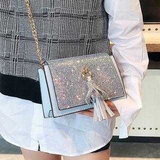 Glittered Tasseled Crossbody Bag