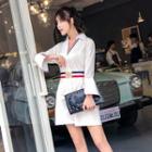 3/4-sleeve Striped Contrast-trim A-line Mini Dress