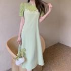 Short-sleeve Shirred Blouse / Midi Overall Dress