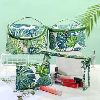 Leaf Print Canvas Makeup Pouch