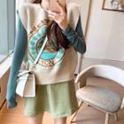Printed Knit Vest / Long-sleeve Top / A-line Mini Skirt