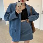 Single-breasted Corduroy Blazer / Mini A-line Skirt