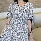 Short-sleeve Floral Print Midi Dress Floral - White - One Size