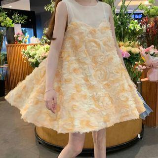 Sleeveless Flower Detail Mini Shift Dress Light Yellow - One Size