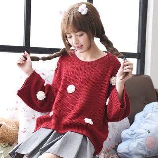 Floral 3/4-sleeve Knit Sweater