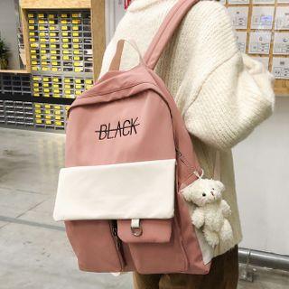 Bear Charm Letter Embroidered Canvas Backpack