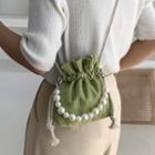 Drawstring Bead Strap Crossbody Bucket Bag