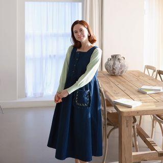 Flower Embroidery Denim Overall Dress