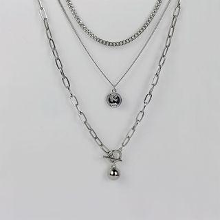 Set Of 3: Chain Necklace Set Of 3 Pcs - Silver - One Size