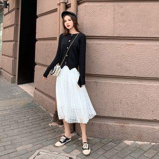 Asymmetric-hem Cardigan / Midi Skirt