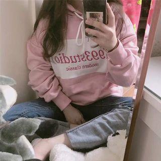 Long-sleeve Color-block Hoodie Pink - One Size