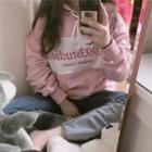 Long-sleeve Color-block Hoodie Pink - One Size