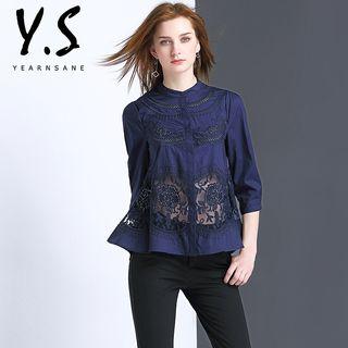 Lace Panel 3/4 Sleeve Shirt