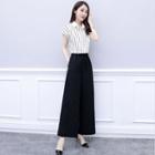 Set: Striped Short-sleeve Shirt + Wide Leg Pants