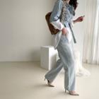 2-in-1 Denim Shirt With Sash Light Blue - One Size